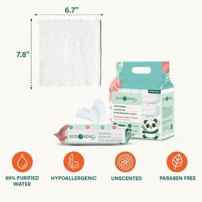 Premium Bamboo Baby Wipes: showcasing size and features.
