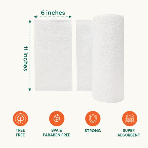 Showcasing Bamboo Kitchen Towels size and eco friendly features.