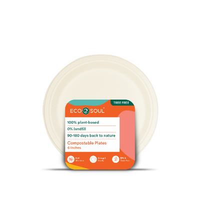 Eco-Friendly Compostable 6 Inch round plate 