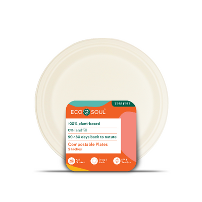  Eco-friendly 9 Inch Round Compostable Plates