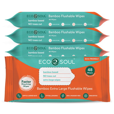 Eco-friendly bamboo flushable wipes, 48 wipes per pack.