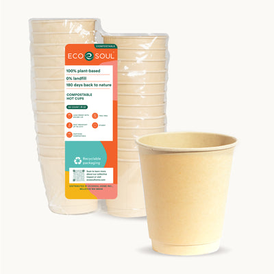 Eco-friendly 8oz Disposable Coffee Cups made from Bagasse, perfect for hot beverages on the go.