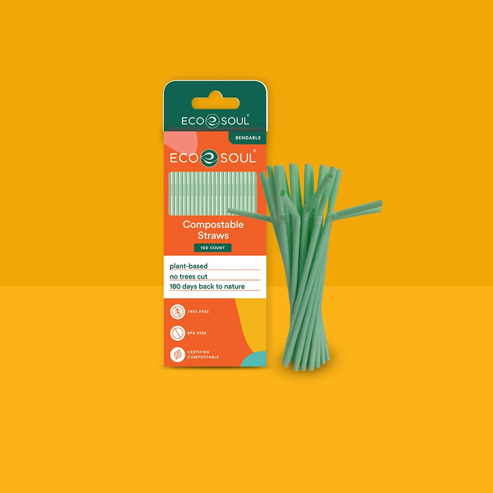 plant based plastic straws ECO SOUL 100% Compostable Straws [500 Count] [8.25 inch] Eco-Friendly Biodegradable Sustainable Disposable Straws, Cocktail Cold Drink Smoothie