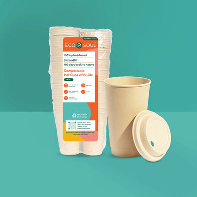 16oz Compostable Hot Coffee Cups with Lid