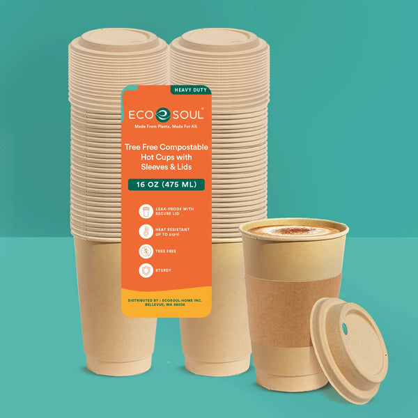 brown paper coffee cups ECO SOUL 100% Compostable Coffee Cups with Lids & Sleeves