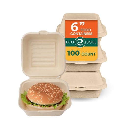 Compostable Clamshell Take Out Food Containers With Lids [6X6]