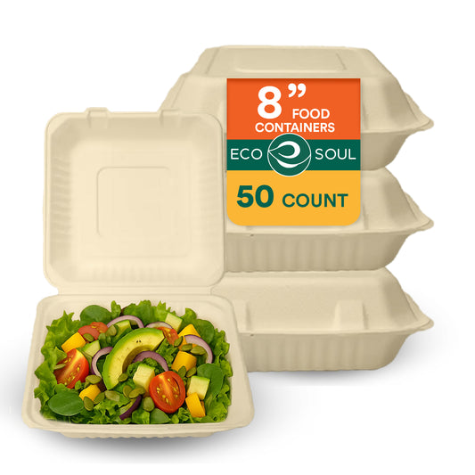 Compostable Clamshell Take Out Food Containers With Lids [8X8]
