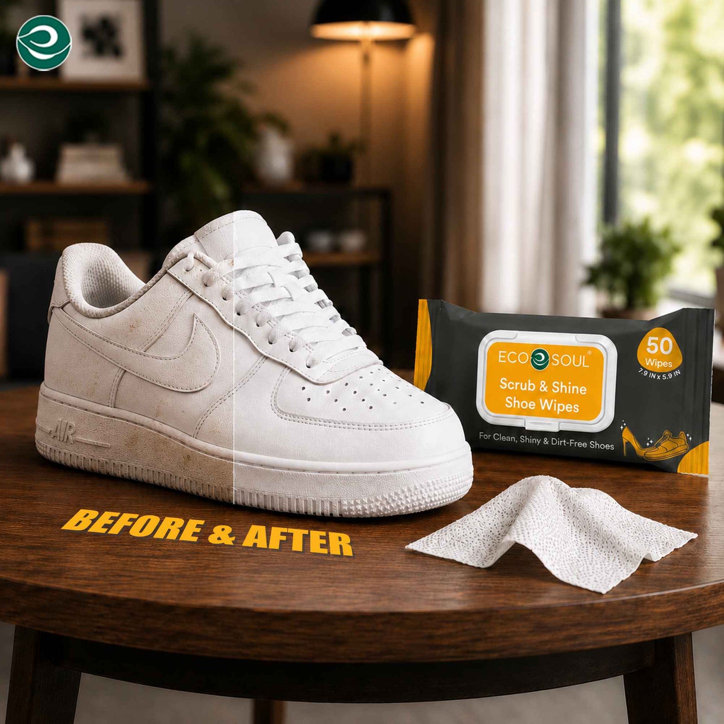 ECO SOUL Scrub & Shine Shoe Cleaning Wipes (50 Count, Pack of 2)