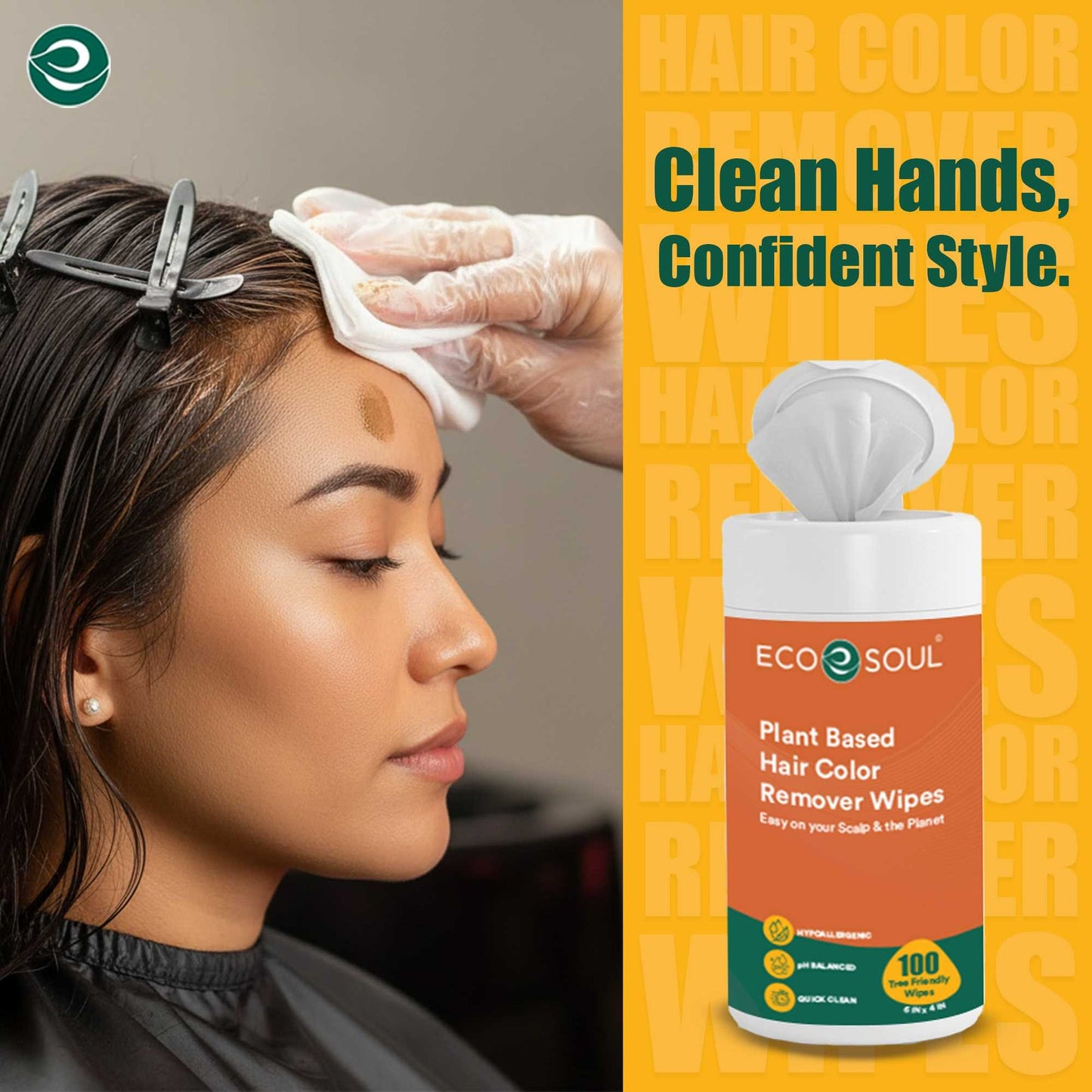 ECO SOUL Plant-Based Hair Color Remover Wipes for Skin & Scalp (50 Count, Pack of 1)