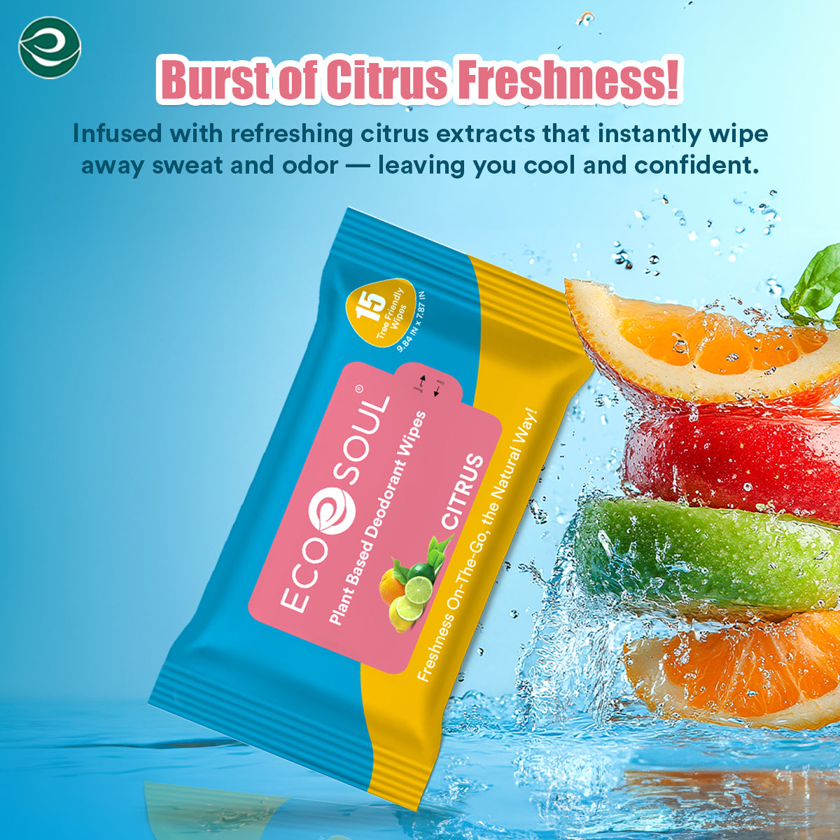 Plant-Based Unisex Deodorant Wipes - Citrus