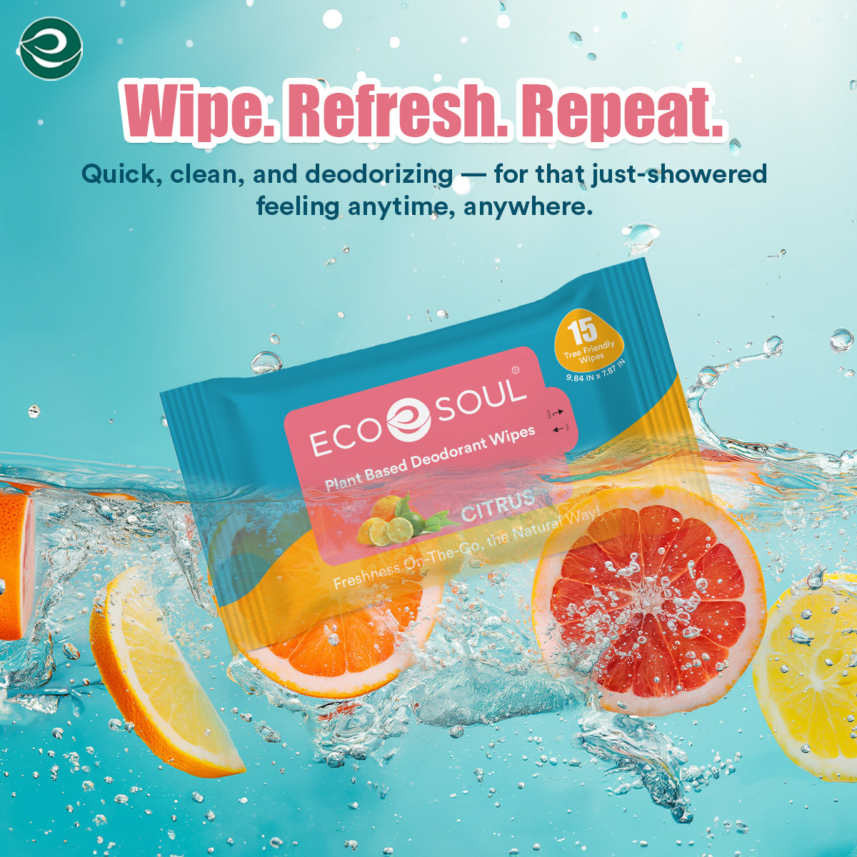 Plant-Based Unisex Deodorant Wipes - Citrus