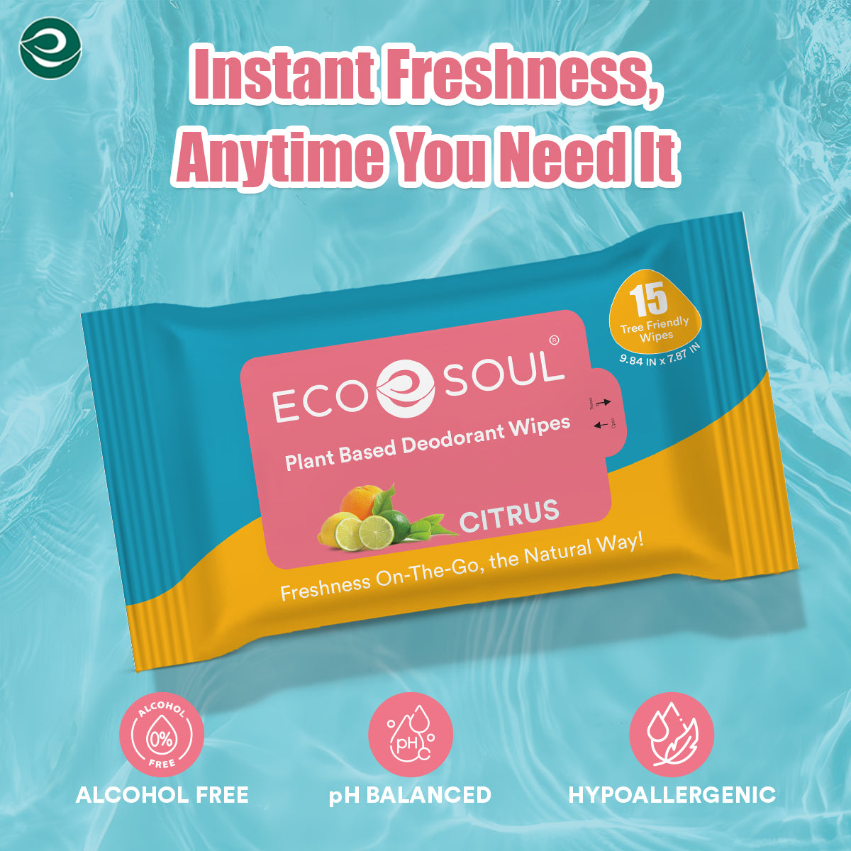 Plant-Based Unisex Deodorant Wipes - Citrus