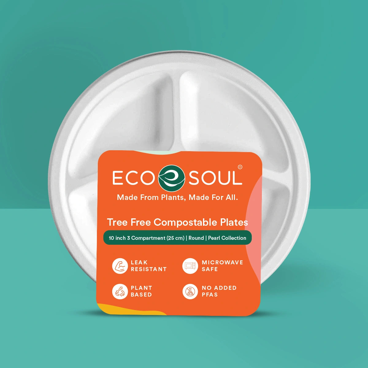 10 inch round 3 compartment bagasse plate