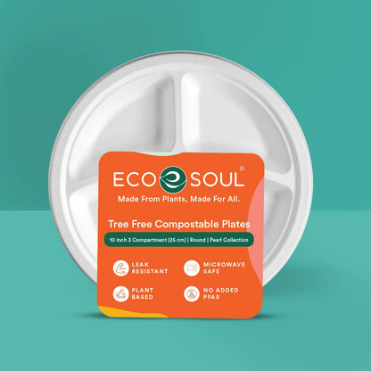 10 inch round 3 compartment bagasse plate