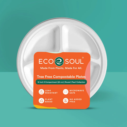 10 inch round 3 compartment bagasse plate