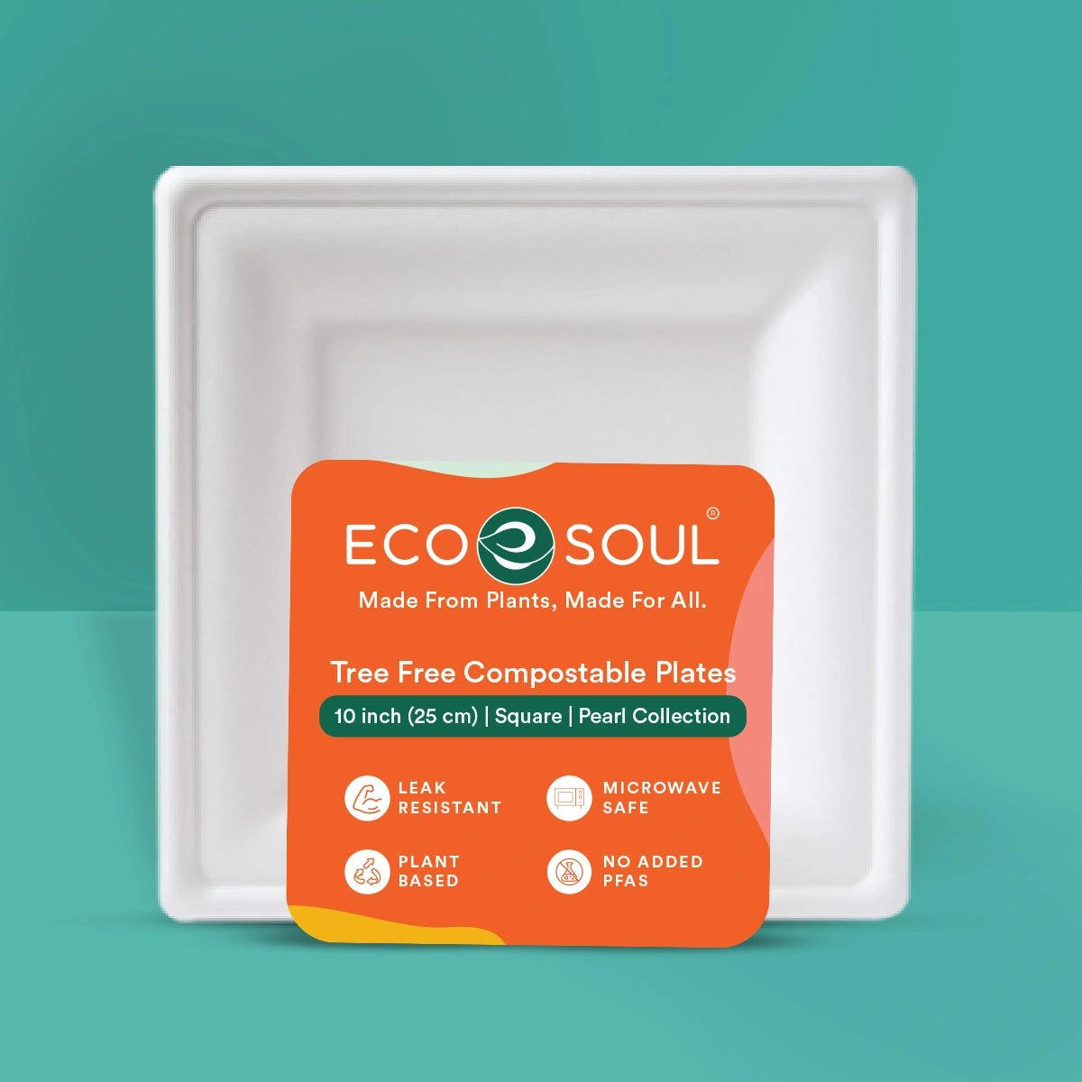 10 inch square compostable white plate
