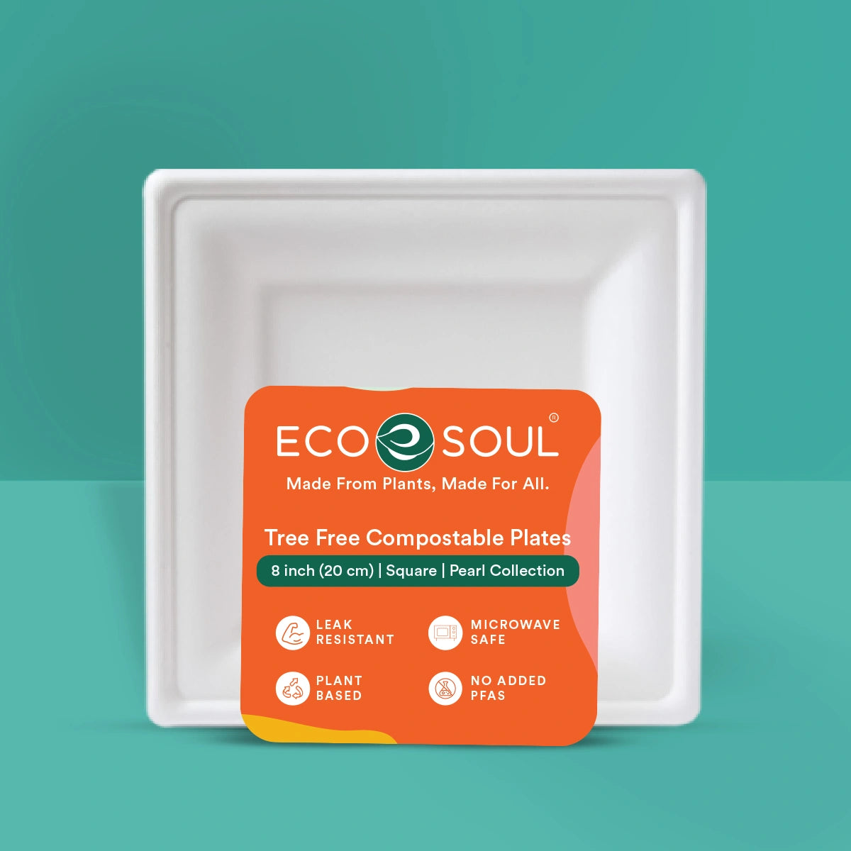 8 inch square white bagasse plate