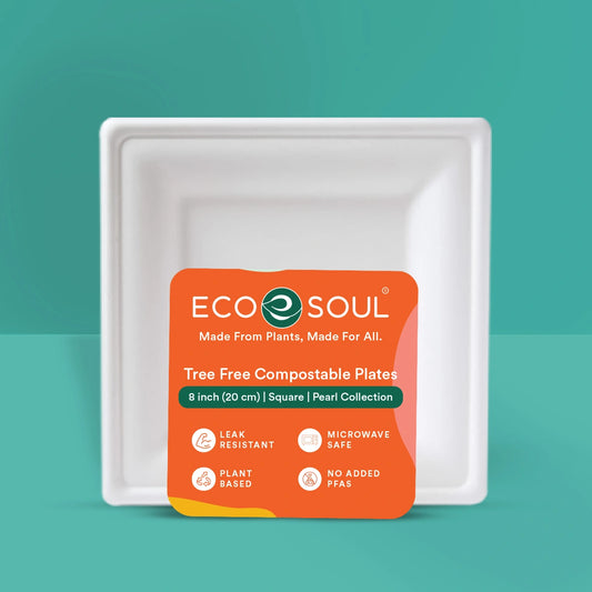 8 inch square white bagasse plate