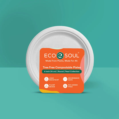 6 inch round pearl white bagasse plate