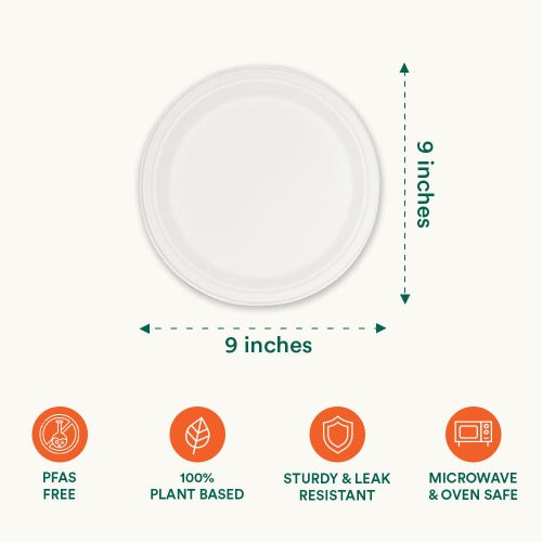 9 Inch Round Pearl White Compostable Plates