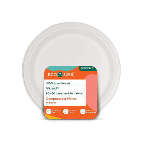 Plant-Based Pearl White Compostable Plates, 9 Inch Round