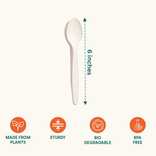 Image Shows Size and Features of Compostable Spoons Set