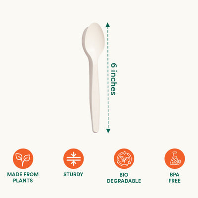 Image Shows Size and Features of Compostable Spoons Set