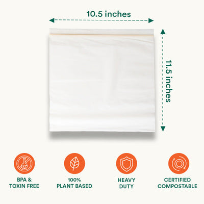 Showcasing features and measurements of Compostable Gallon Resealable Bags - 11.5 X 10.6