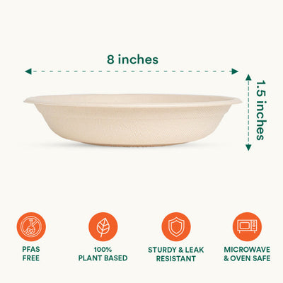 24oz Compostable Bowl with measurements and features displayed.