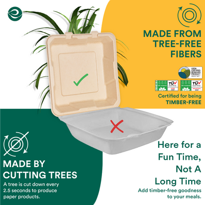 Compostable Clamshell Take Out Food Containers With Lids [8X8]