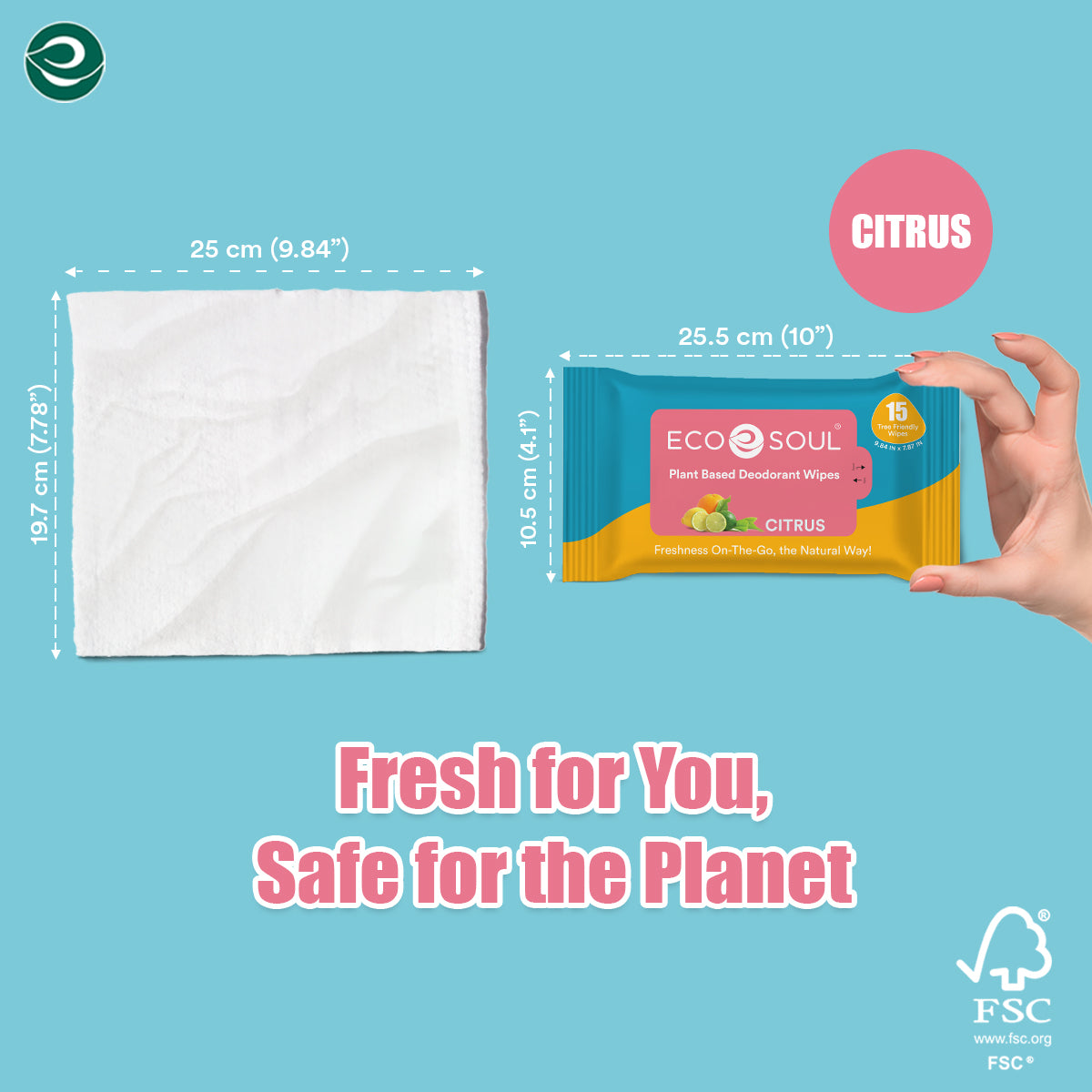 Plant-Based Unisex Deodorant Wipes - Citrus