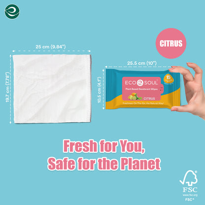 Plant-Based Unisex Deodorant Wipes - Citrus