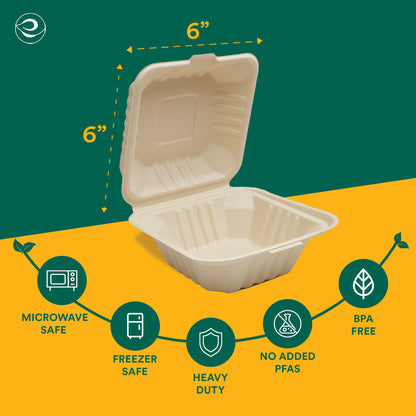 Compostable Clamshell Take Out Food Containers With Lids [6X6]