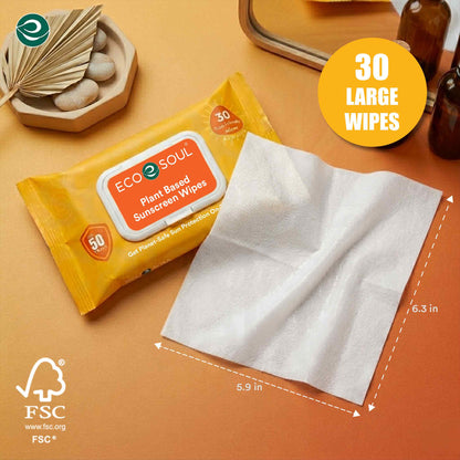 ECO SOUL Plant-Based Sunscreen Wipes SPF 50 PA+++ (30 Count, Pack of 1)