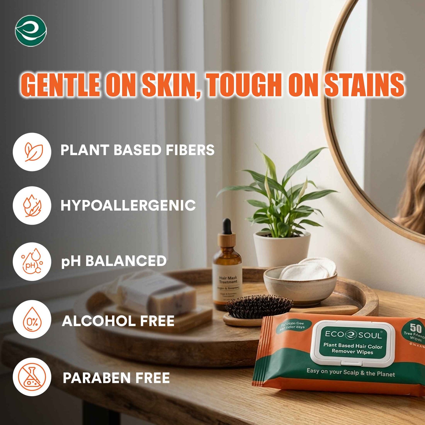 ECO SOUL Plant-Based Hair Color Remover Wipes for Skin & Scalp (50 Count, Pack of 1)