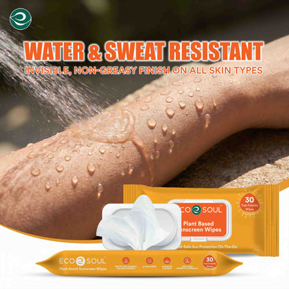 ECO SOUL Plant-Based Sunscreen Wipes SPF 50 PA+++ (30 Count, Pack of 1)