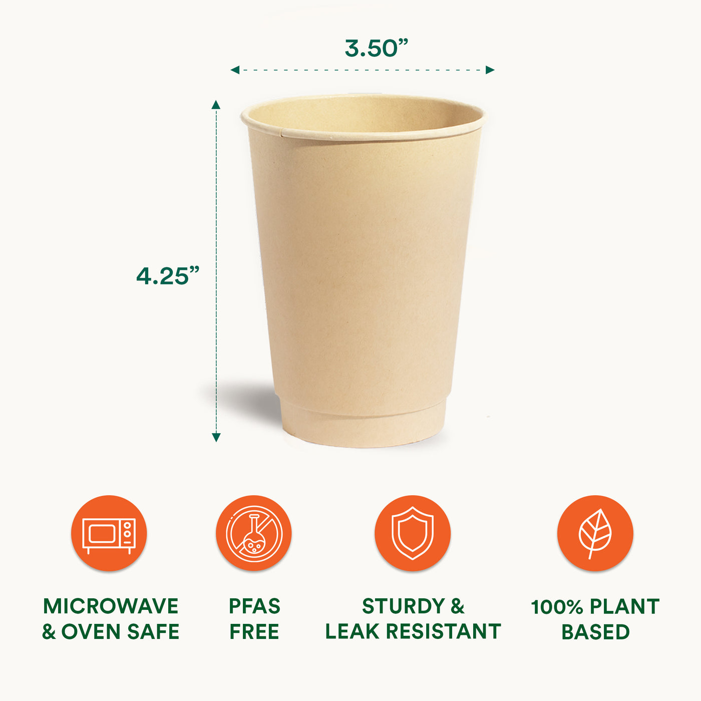 Eco-friendly 12oz Hot Chocolate Cup displaying measurements.