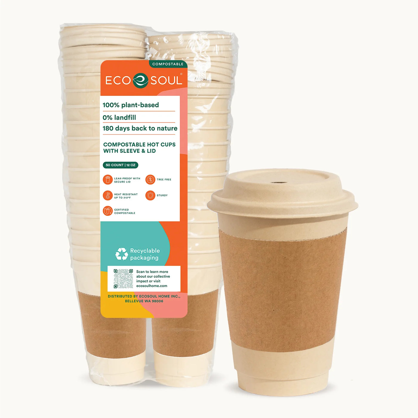 12oz Disposable Coffee Cups with Lids and Sleeves