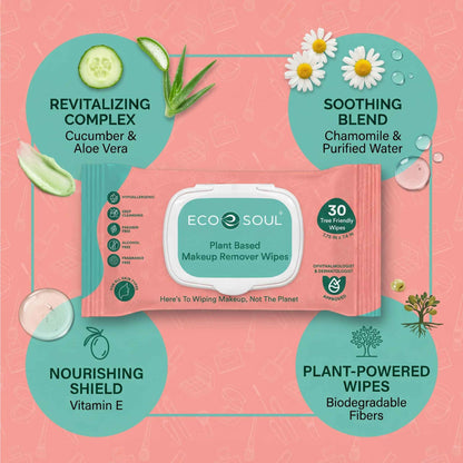 ECO SOUL Plant-Based Makeup Remover Wipes (30 Count, Pack of 2)
