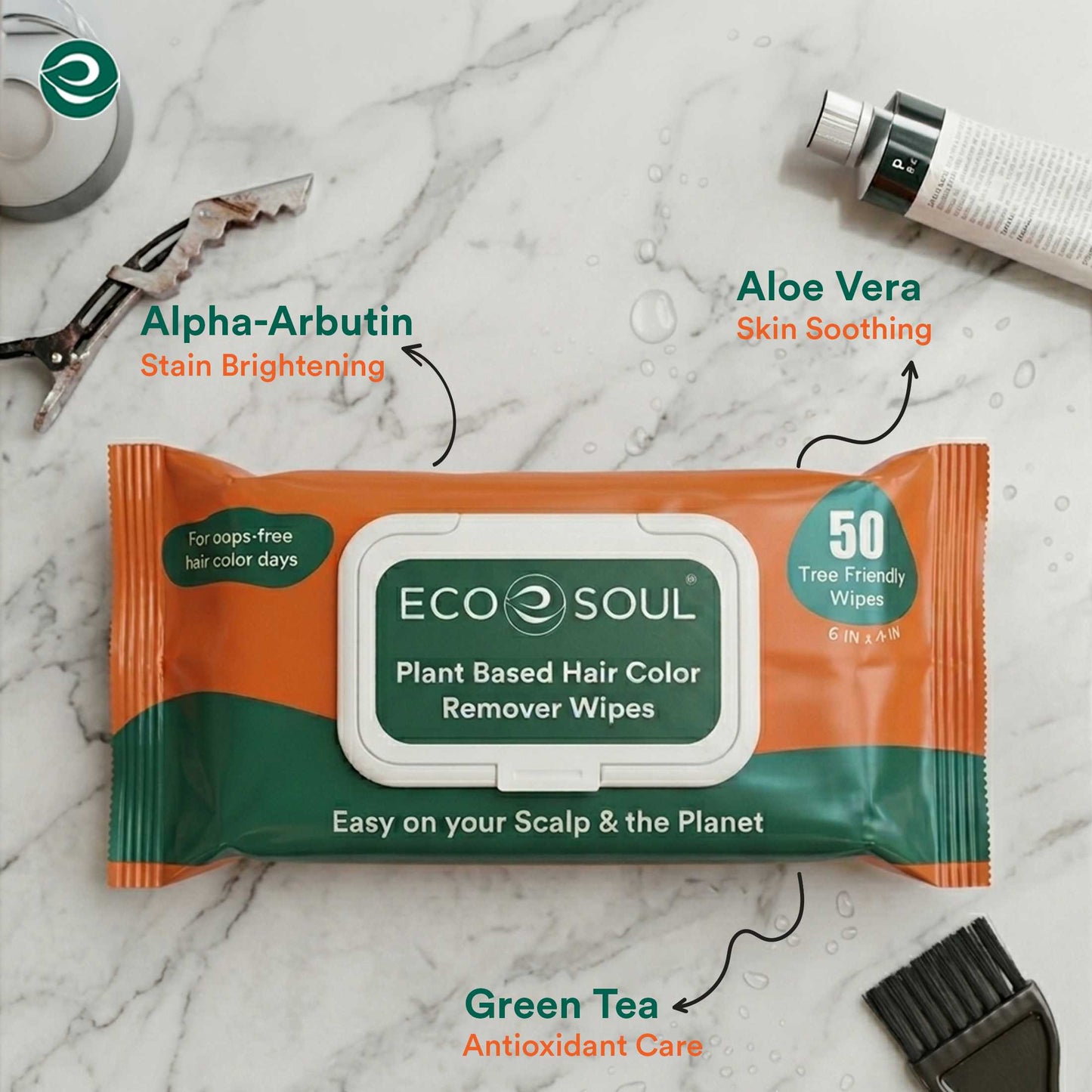 ECO SOUL Plant-Based Hair Color Remover Wipes for Skin & Scalp (50 Count, Pack of 1)