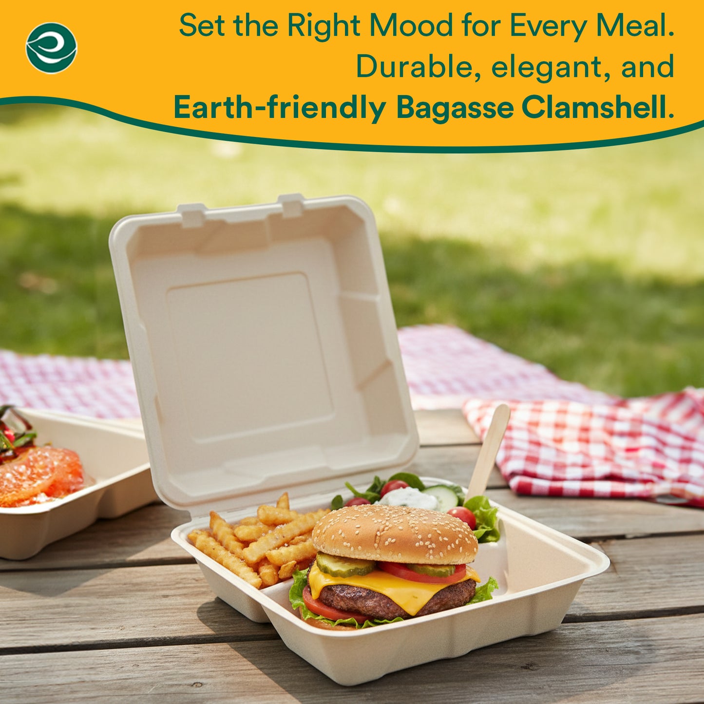 3-Compartment Clamshell Take Out Food Containers With Lids [8X8 100-Pack]