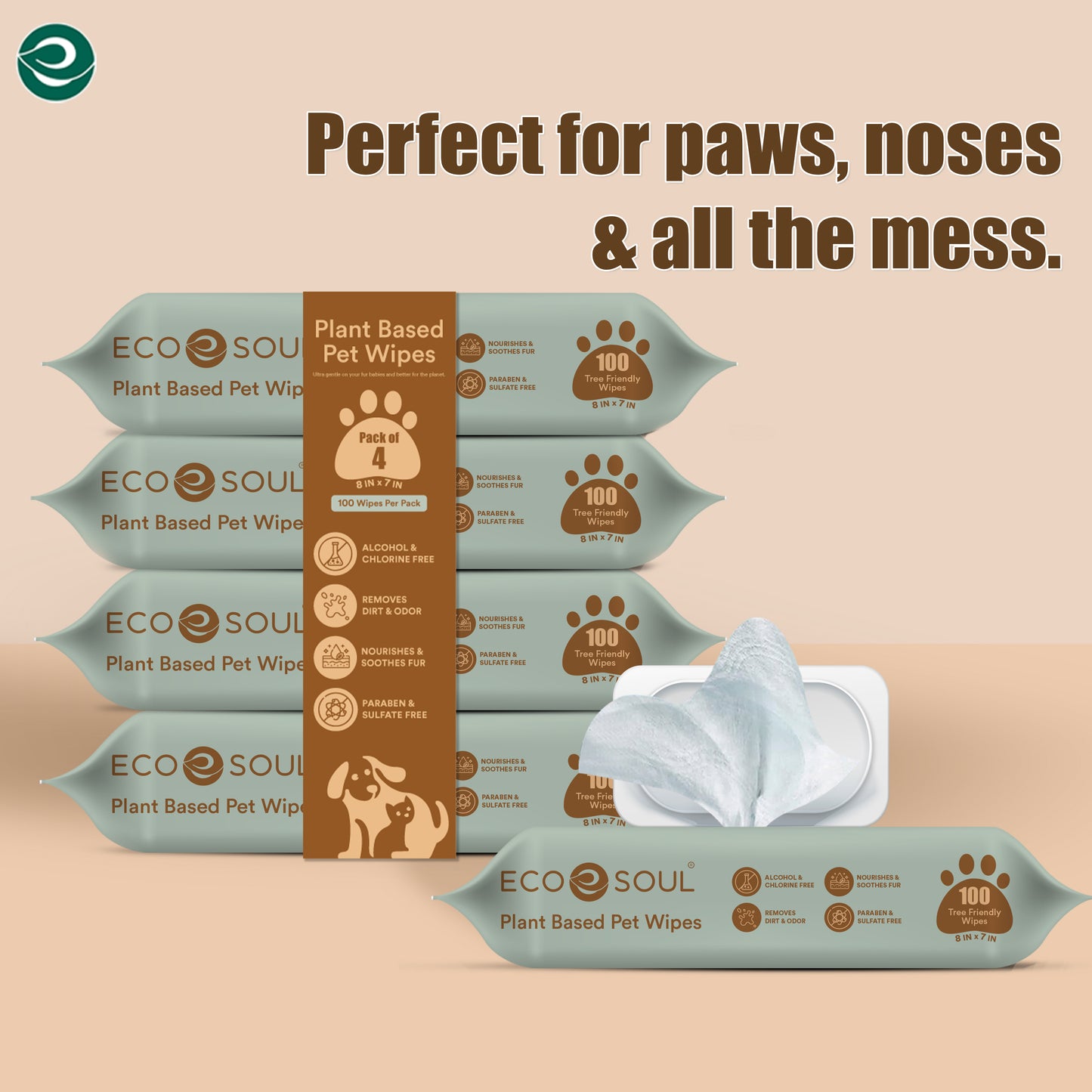 Pet Wipes for Dogs & Cats  with Aloe & Glycerin | Pack of 2 (200 Wipes)