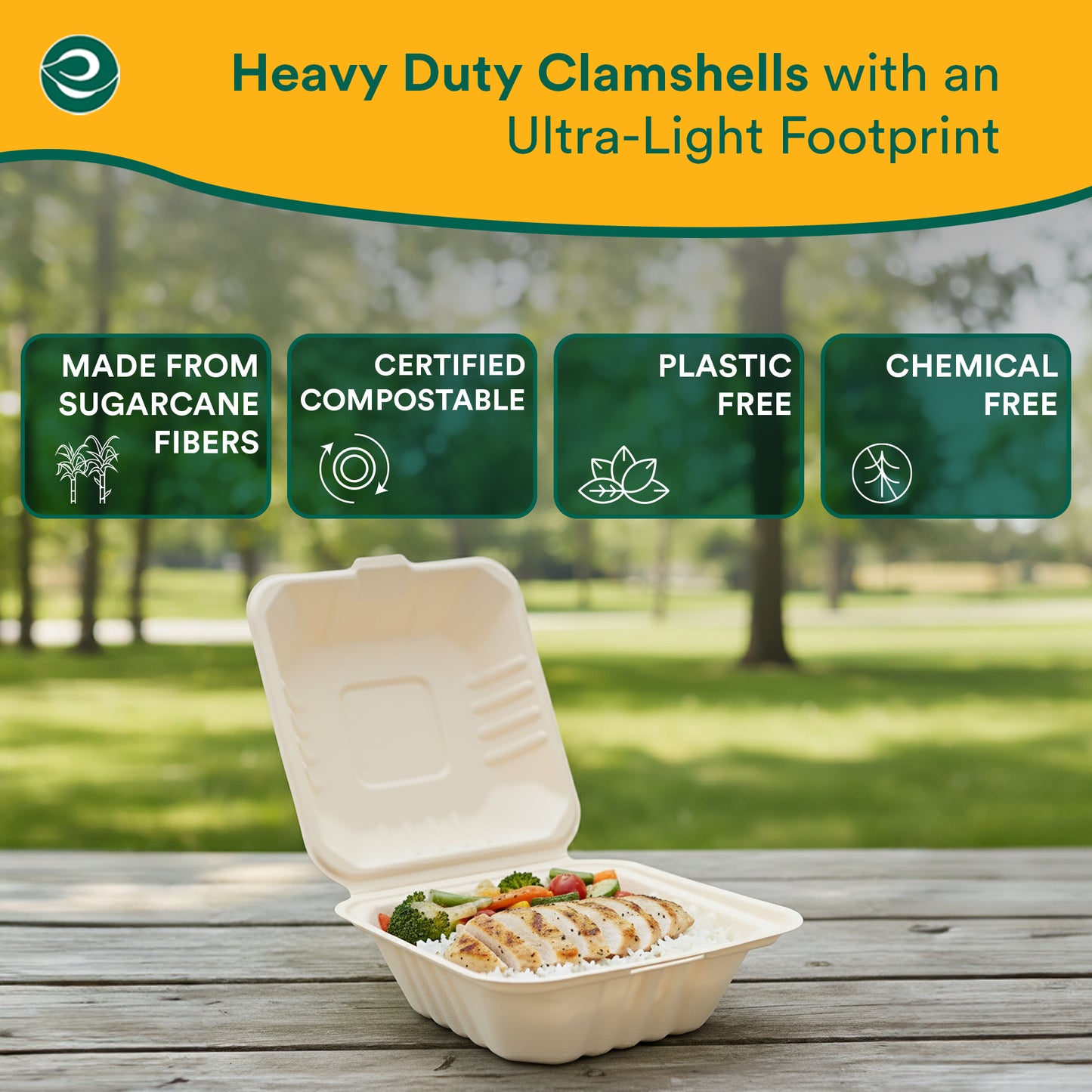 Compostable Clamshell Take Out Food Containers With Lids [6X6]