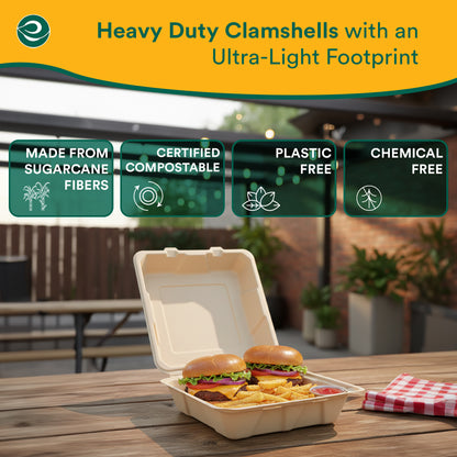 Compostable Clamshell Take Out Food Containers With Lids [8X8]