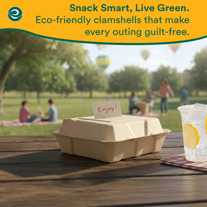 Compostable Clamshell Take Out Food Containers With Lids [8X8]