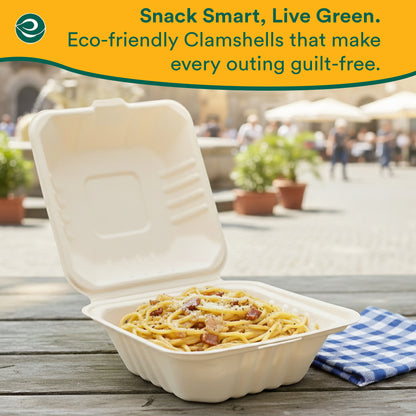 Compostable Clamshell Take Out Food Containers With Lids [6X6]