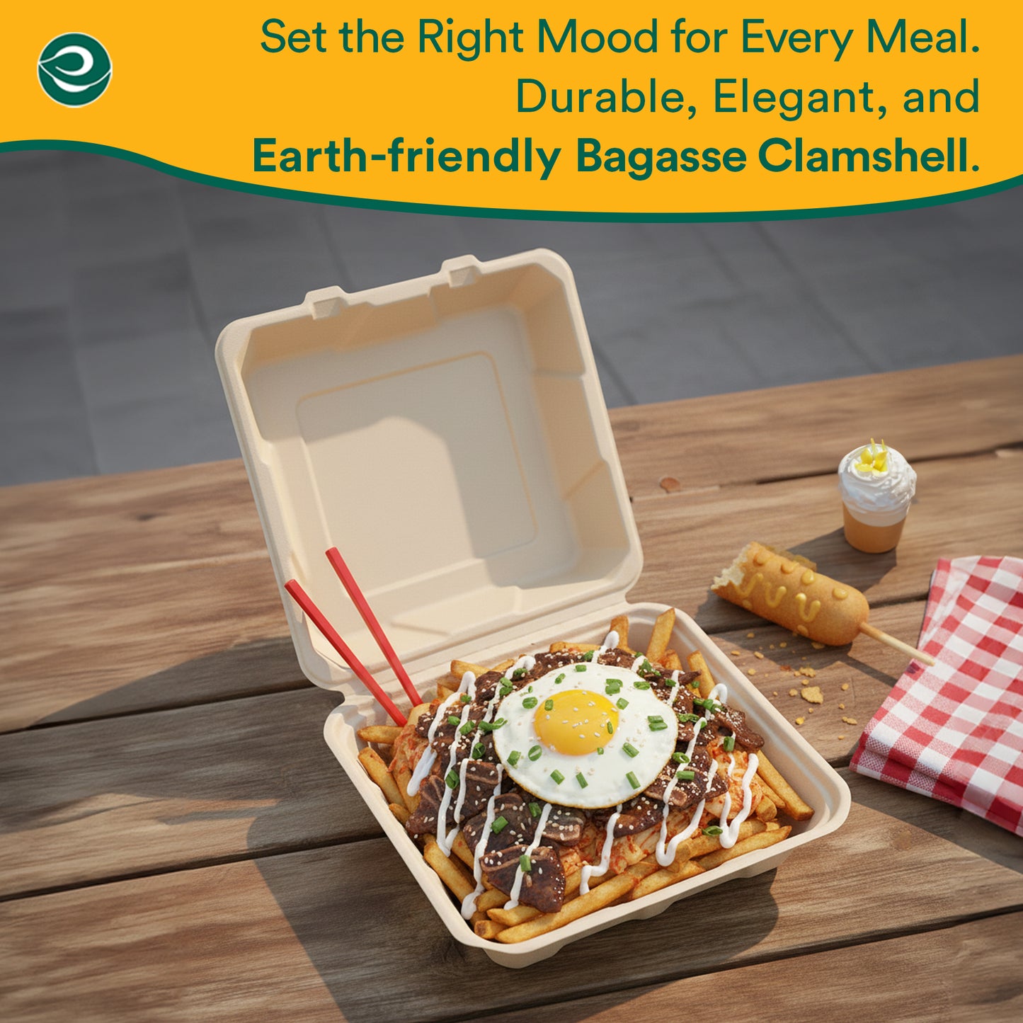 Compostable Clamshell Take Out Food Containers With Lids [8X8]