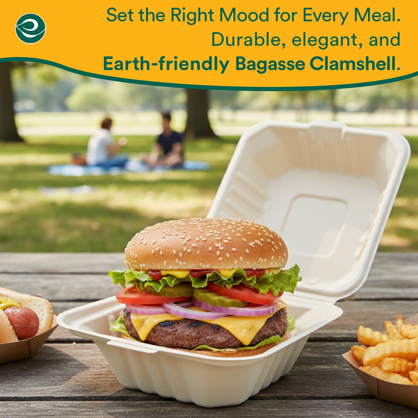 Compostable Clamshell Take Out Food Containers With Lids [6X6]