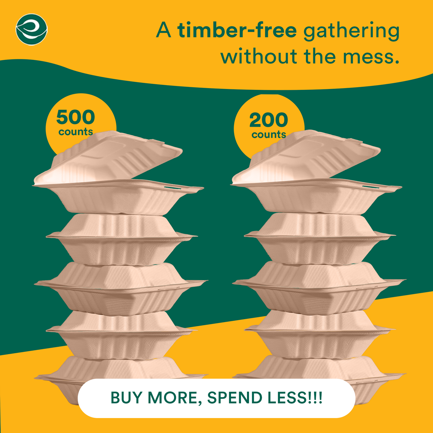 Compostable Clamshell Take Out Food Containers With Lids [8X8]