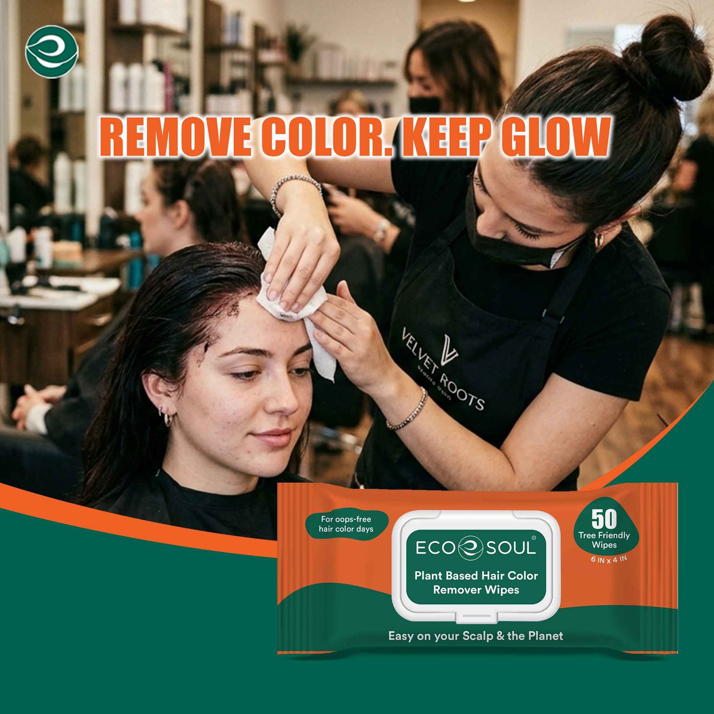 ECO SOUL Plant-Based Hair Color Remover Wipes for Skin & Scalp (50 Count, Pack of 1)